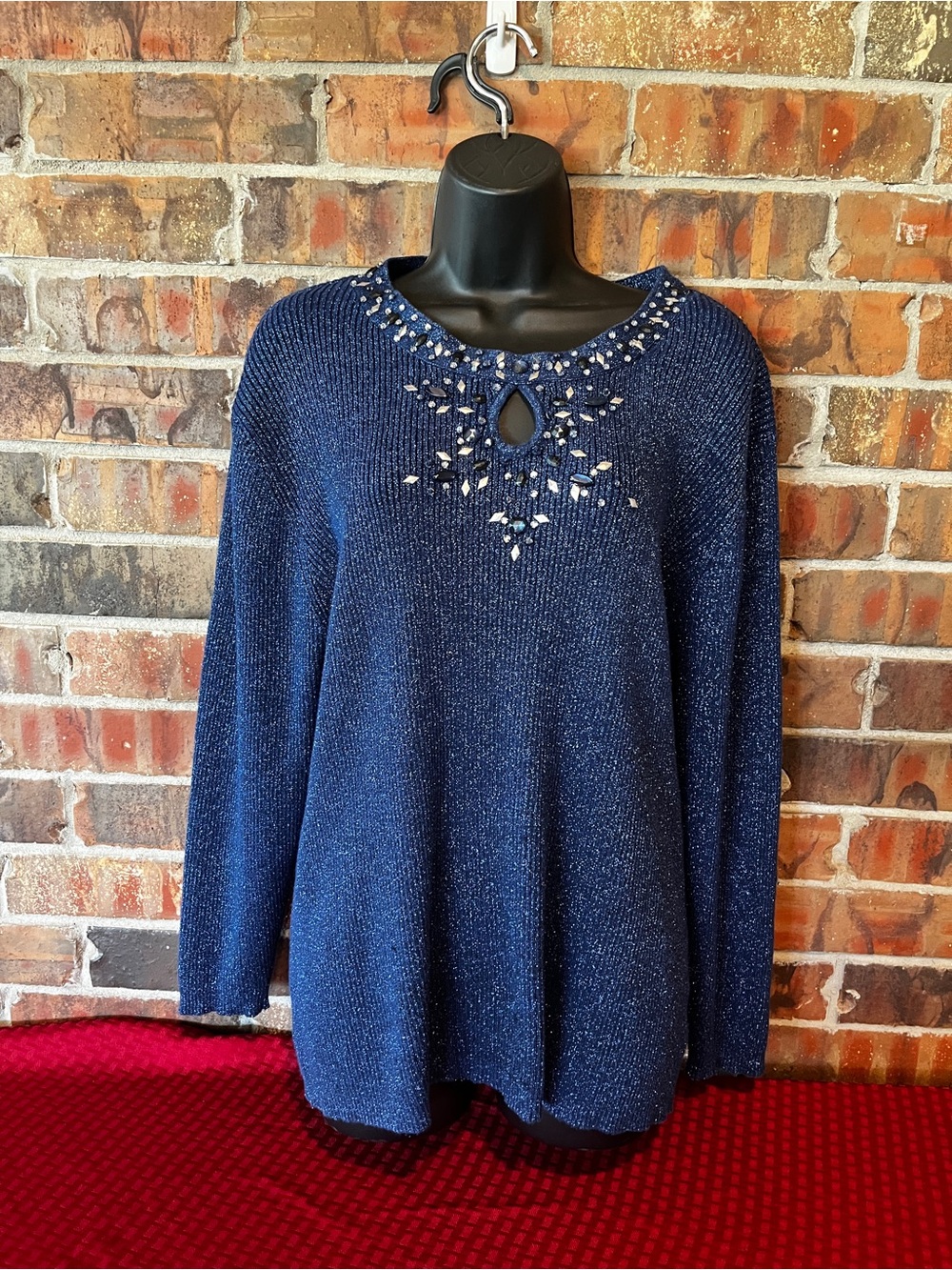 Reba Women’s Blue Silver Beaded Sweater Size:3X